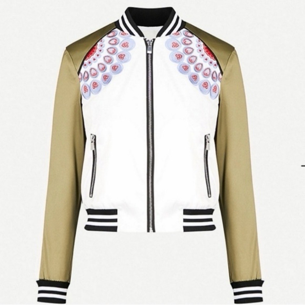 Maje Women's Bamby Satin White and Olive Bomber Jacket